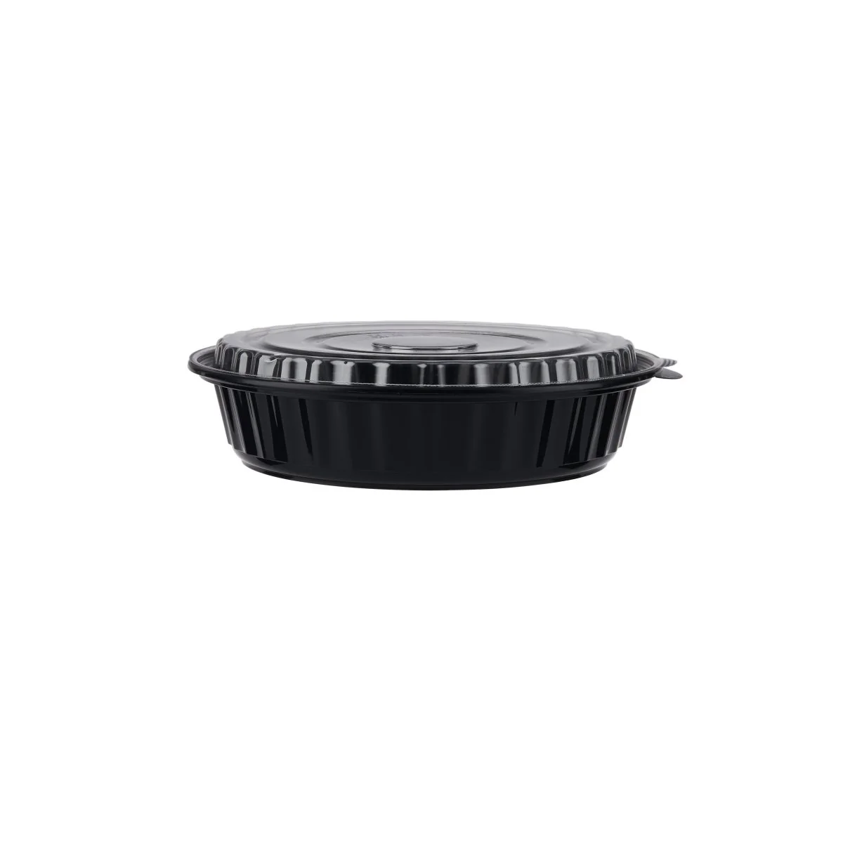 150 Pieces Black Base Round Ribbed Container With Lid 48 Oz