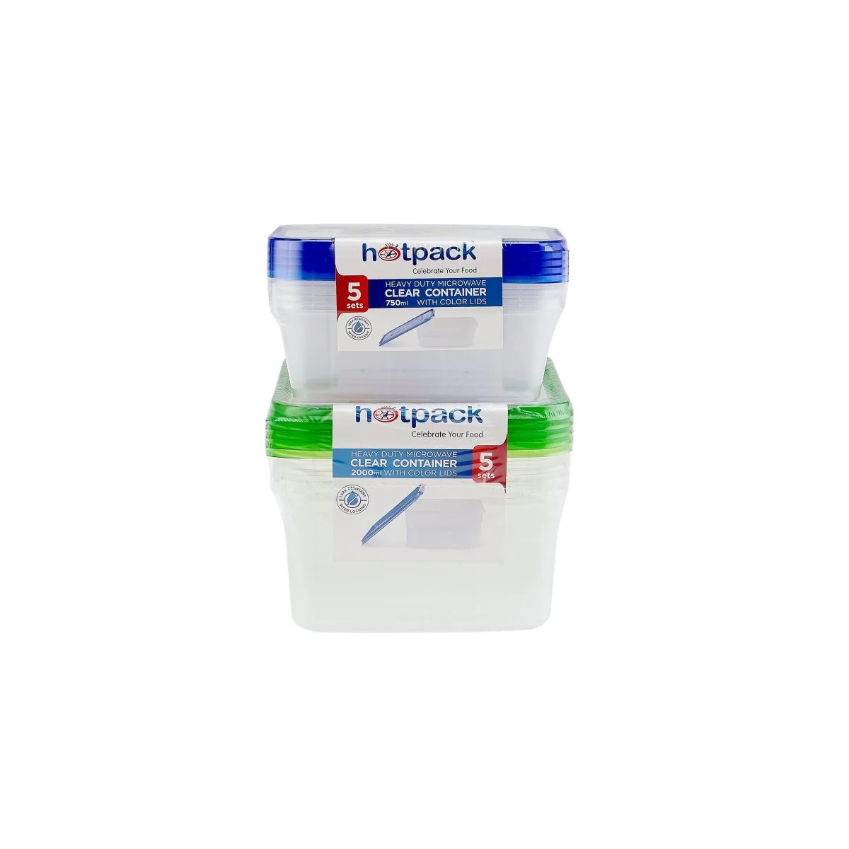 2000 ml + 750 ml Clear Rectangular Microwave Container with Color Lids