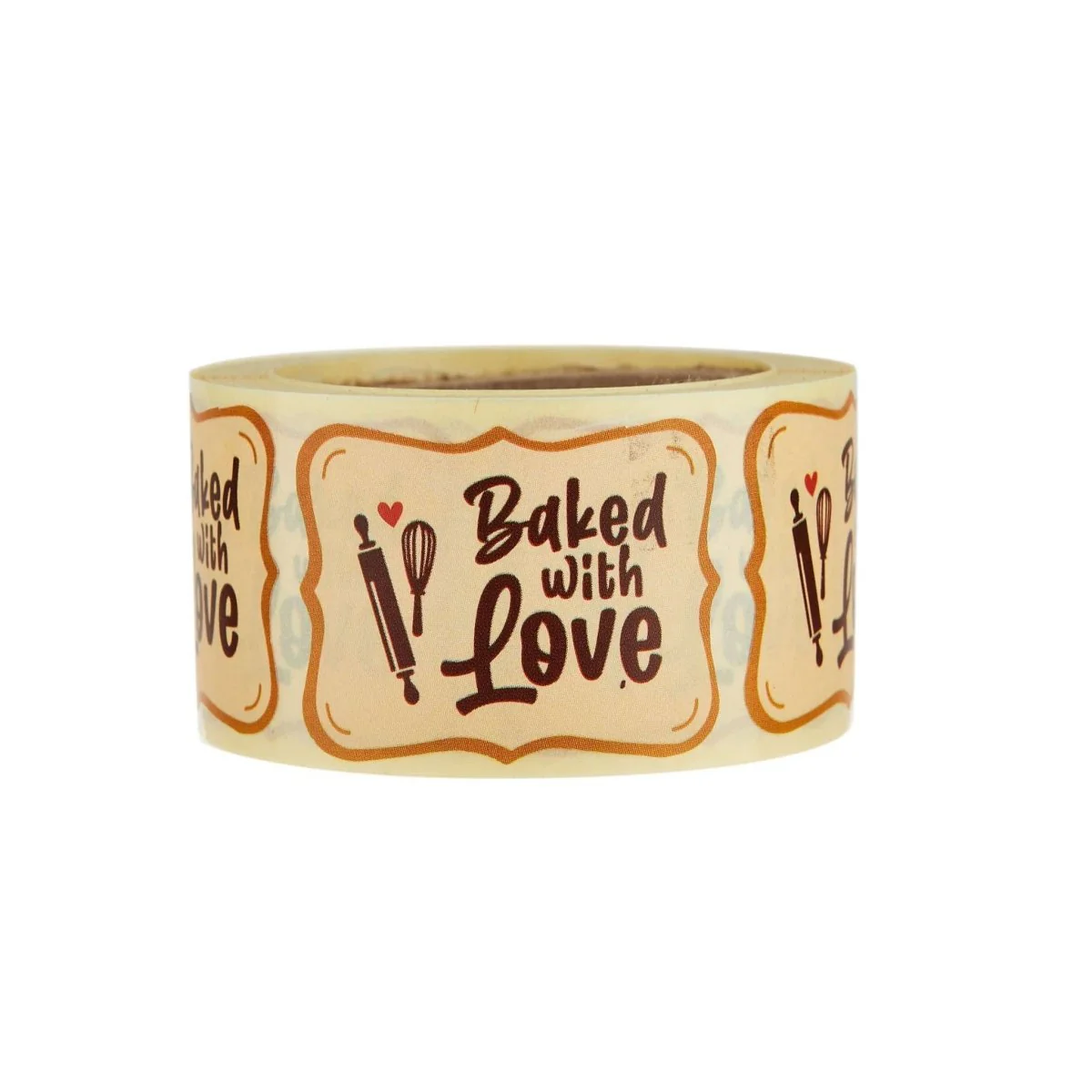 Beige Baked With Love Sticker Roll 250 Pieces