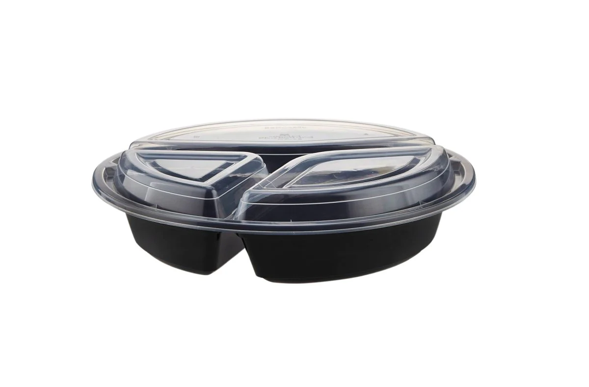 Black Base 3-Compartment Round Container 48 Oz 300 Pieces