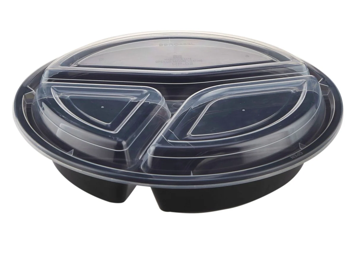 Black Base 3-Compartment Round Container 48 Oz 300 Pieces - Image 2