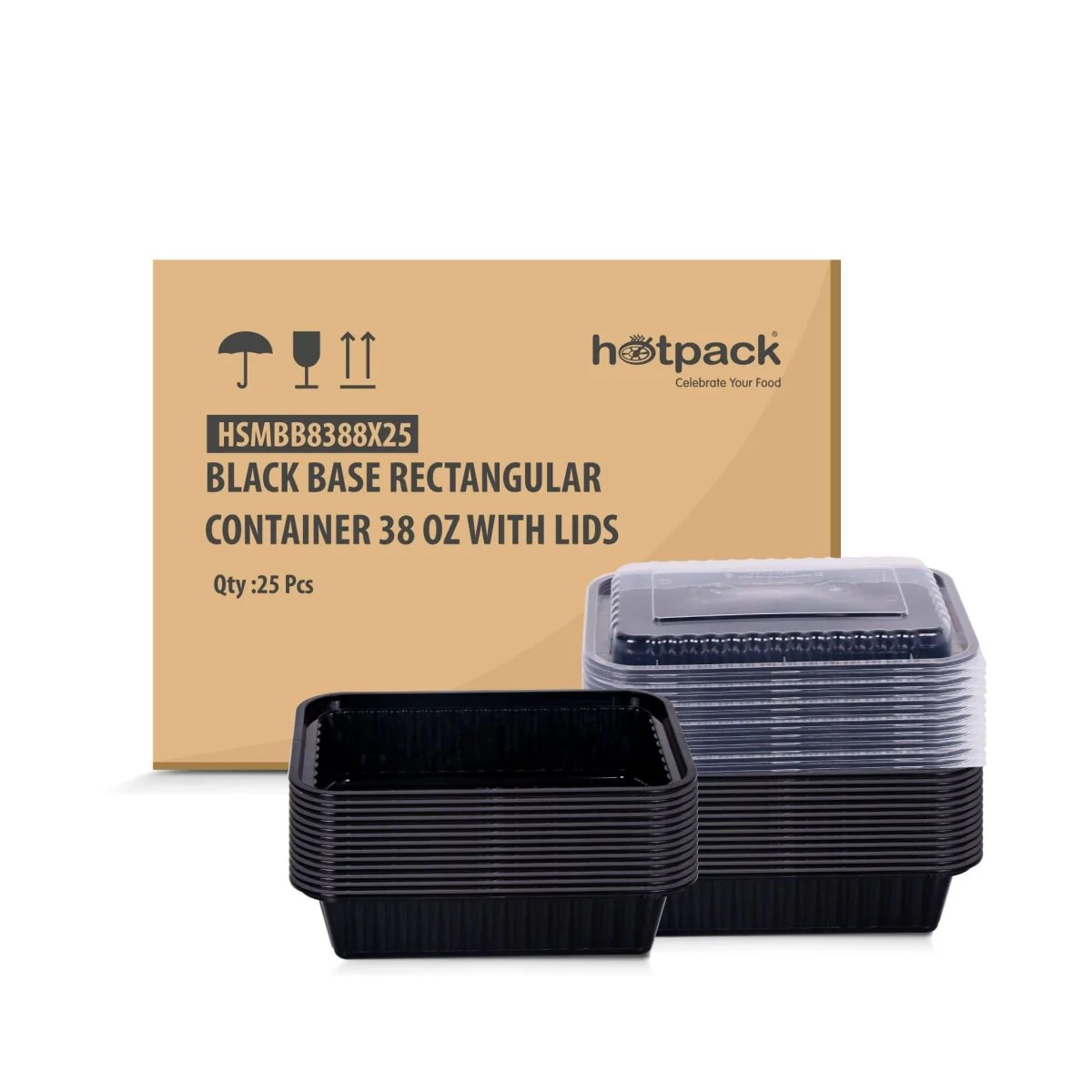 Black Base Container 38 oz with Lids 25 Pieces