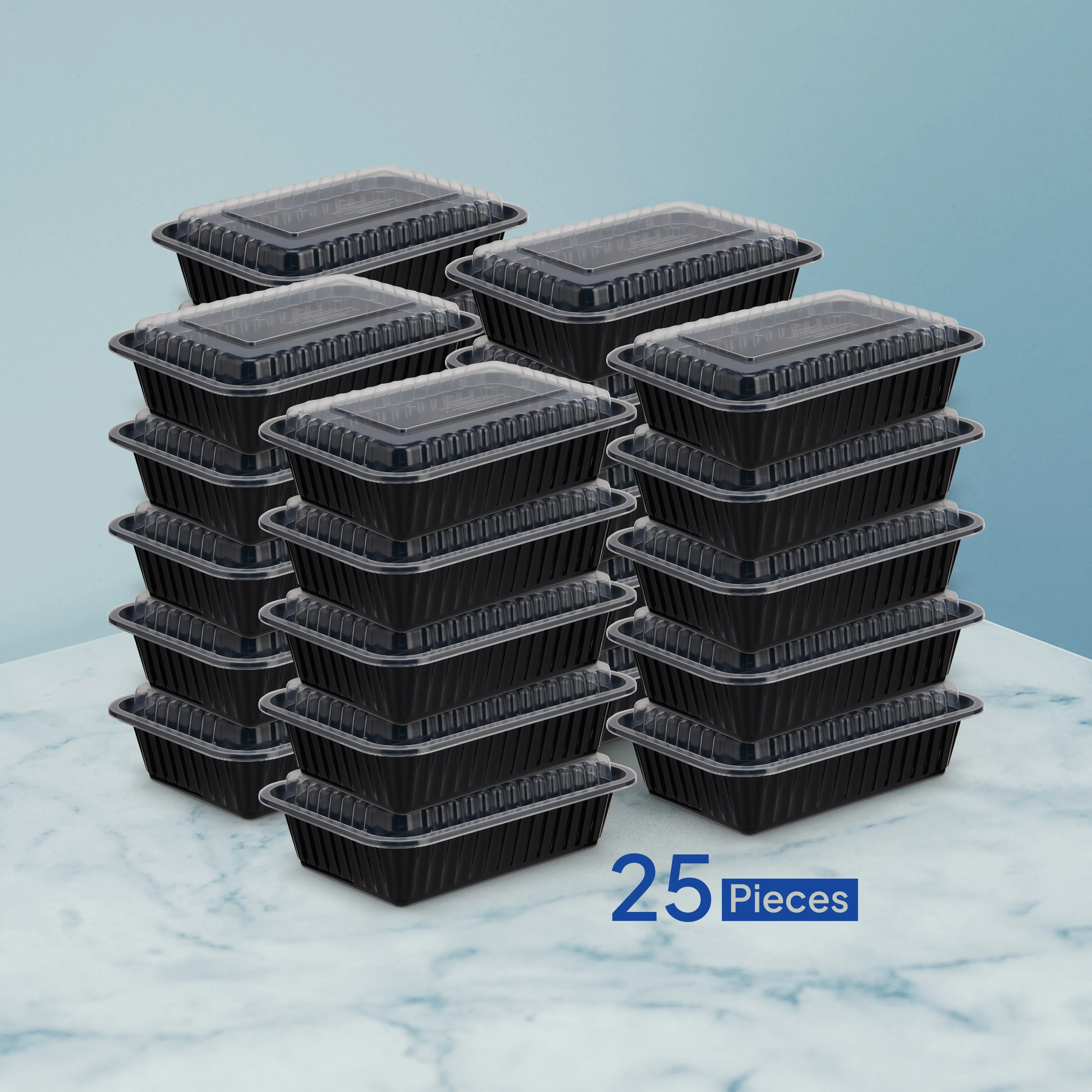 Black Base Container 38 oz with Lids 25 Pieces - Image 2