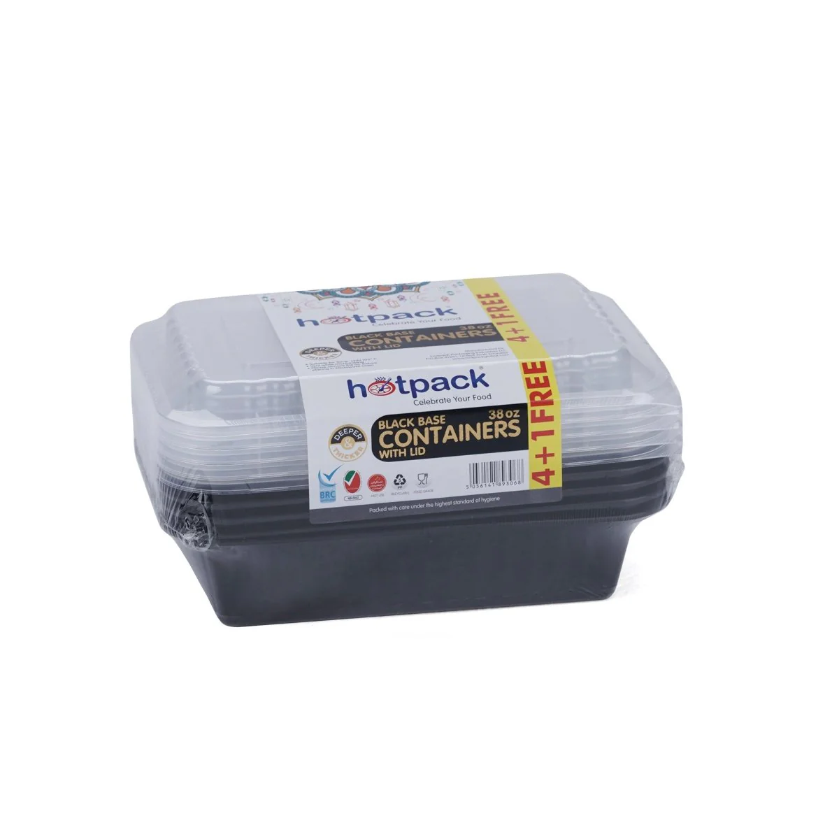 Black Base Container 38 oz with Lids 4 + 1 Free (5 Pieces)