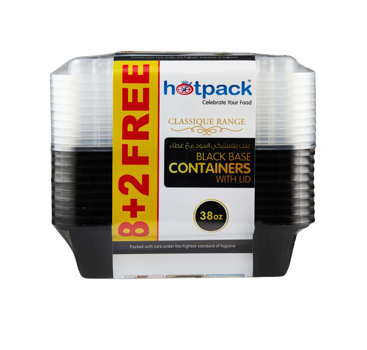 Black Base Container 38 oz with Lids 8 + 2 Free (10 Pieces)