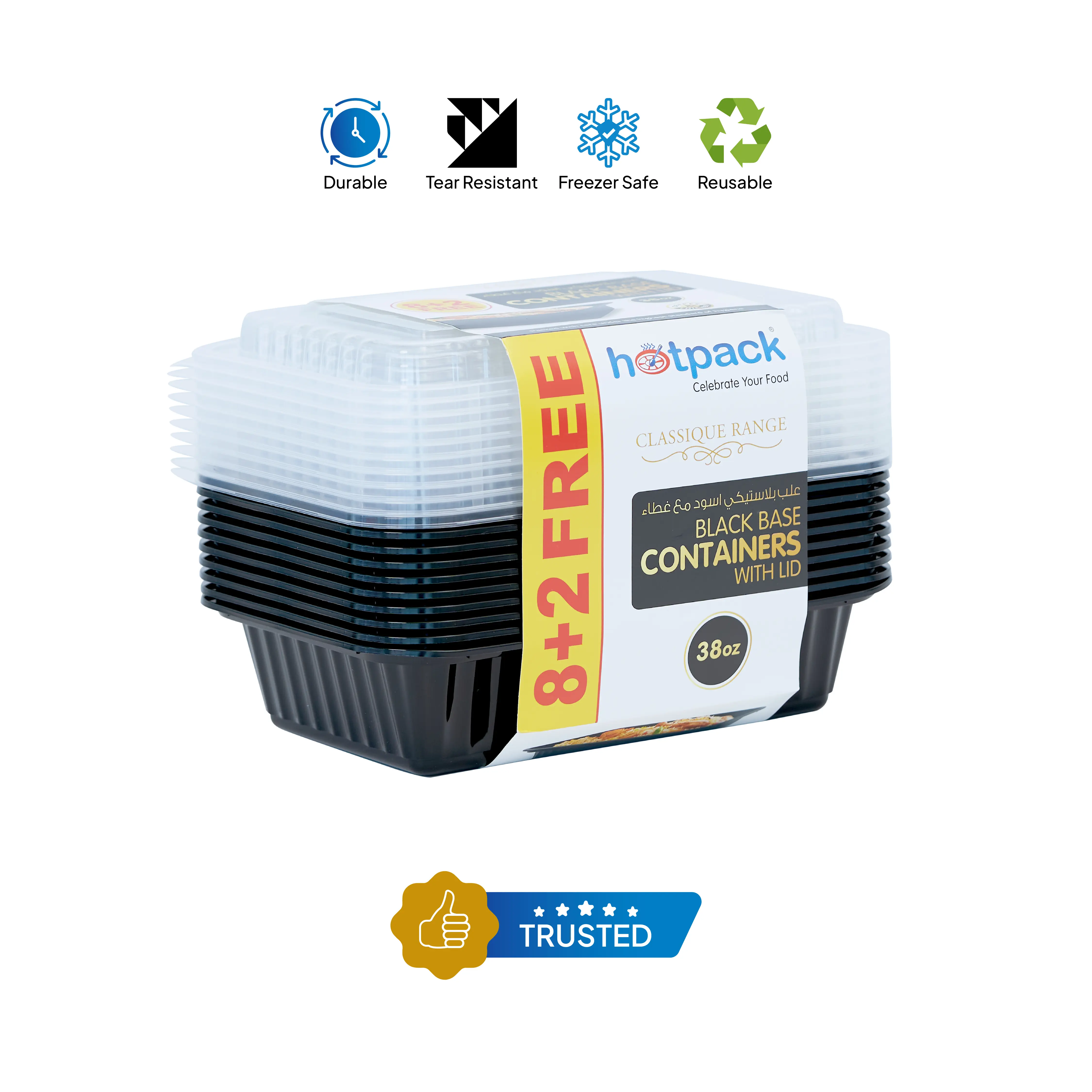 Black Base Container 38 oz with Lids 8 + 2 Free (10 Pieces) - Image 13