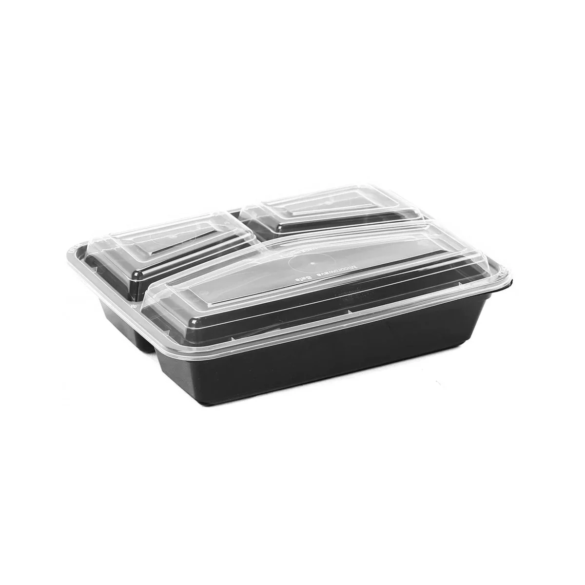 Black Base Rectangular Microwavable Compartment Container with Lids - Image 5
