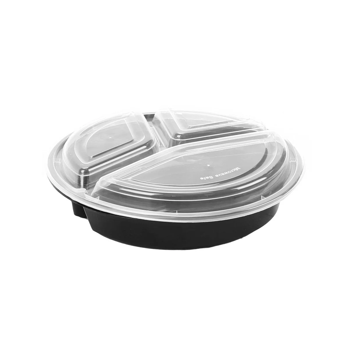Black Base Round 3-Compartment 48 oz Container with Lids | 150 Pieces