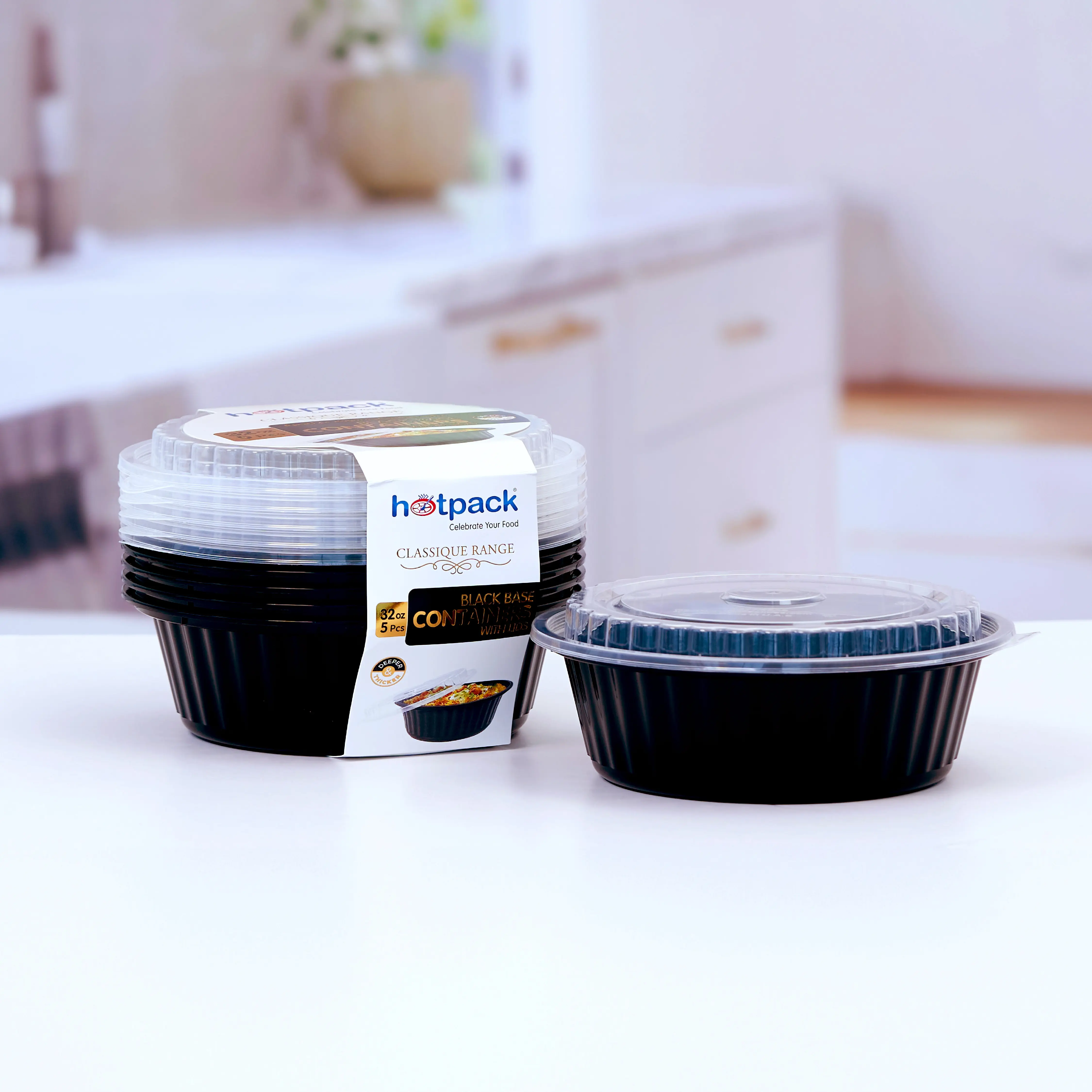 Black Base Round Ribbed Container with Lids 5 Pieces - Image 3
