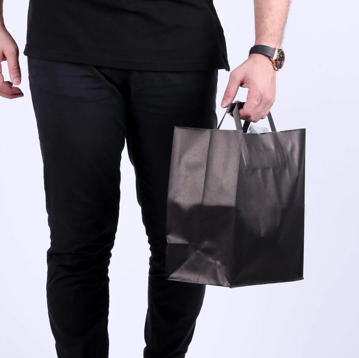 Black Paper Bag Flat Handle - Image 4