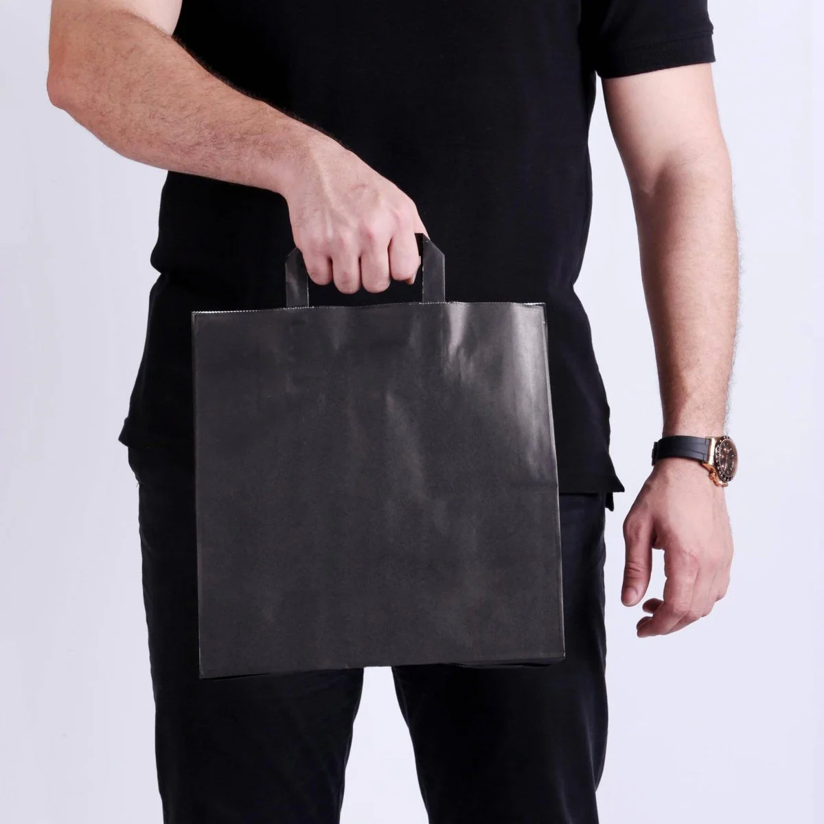 Black Paper Bag Flat Handle - Image 6