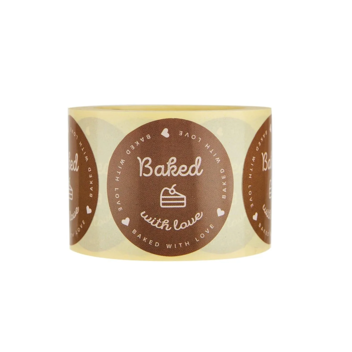 Brown Baked With Love Sticker Roll 250 Pieces