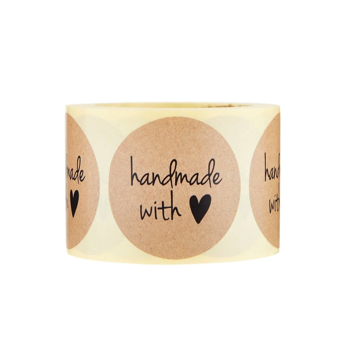 Brown Handmade with love Sticker Roll 250 Pieces