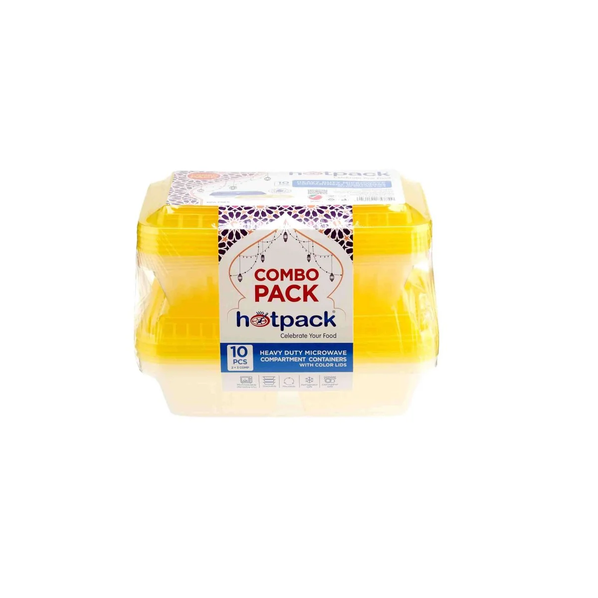 Combo Pack Clear Ribbed Rectangular Microwave Compartment Container with Color Lids - Image 3