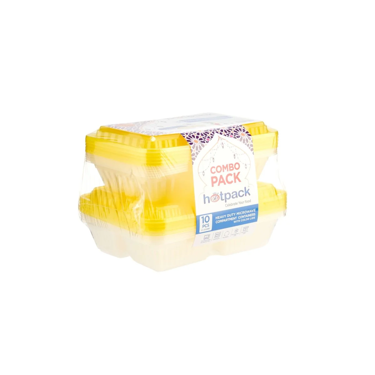Combo Pack Clear Ribbed Rectangular Microwave Compartment Container with Color Lids - Image 4