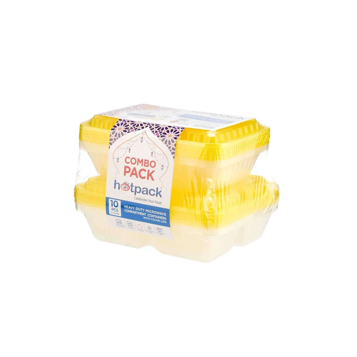 Combo Pack Clear Ribbed Rectangular Microwave Compartment Container with Color Lids - Image 5