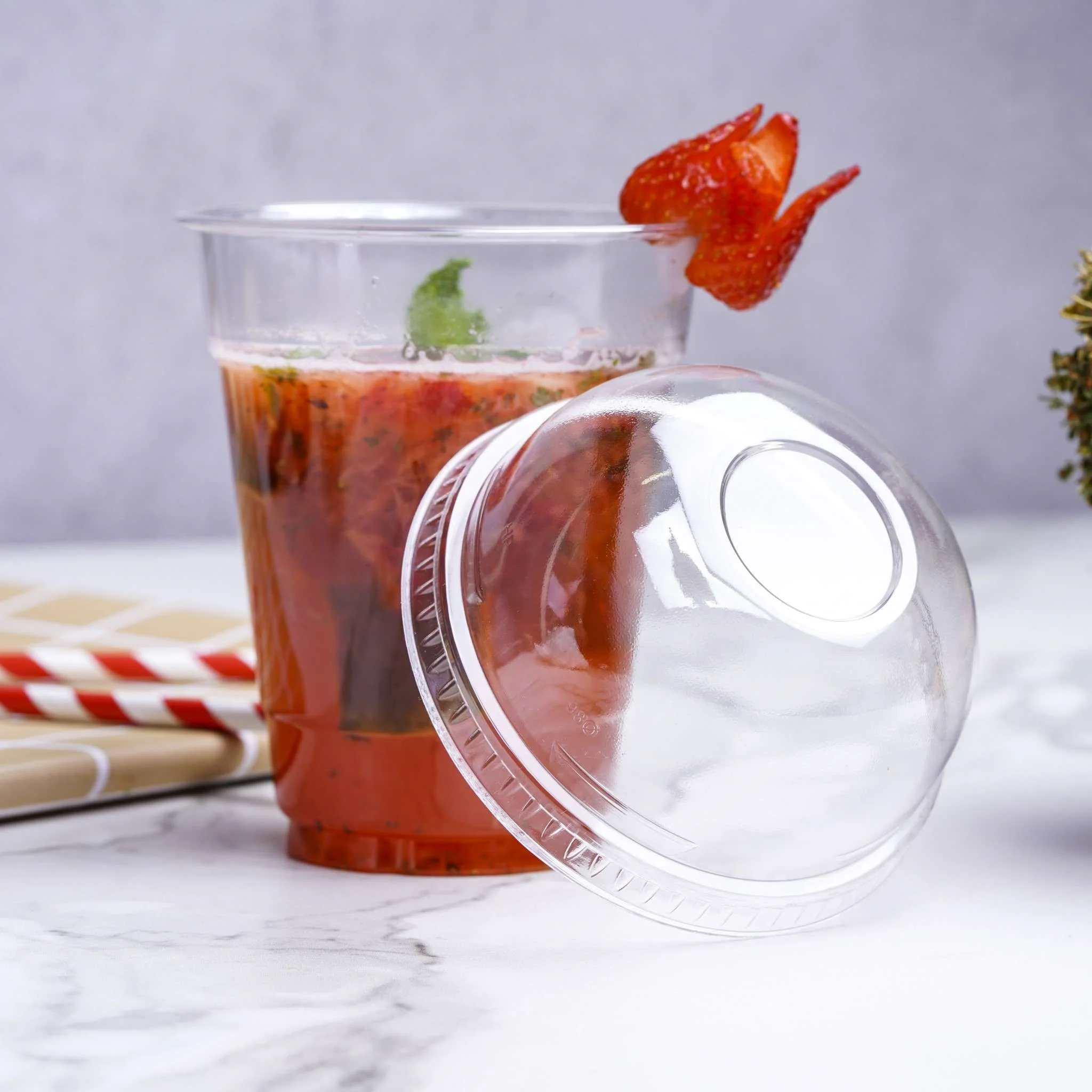 Dome Lid Without Hole for PET Juice Cup 12/16/20/24 Oz 98 Diameter - Image 2