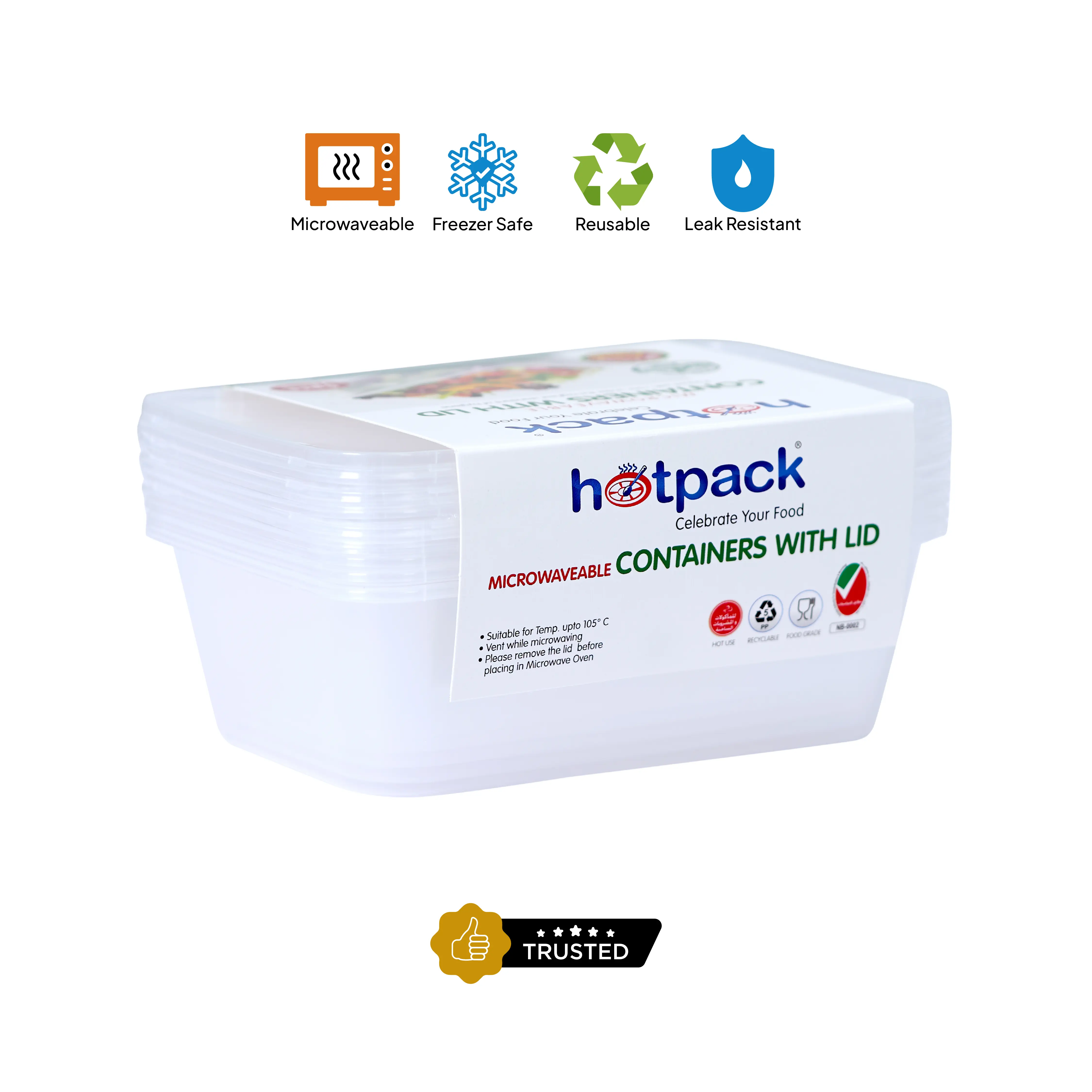 Microwaveable Container  750 ML With Lid 5 Pieces - Image 4