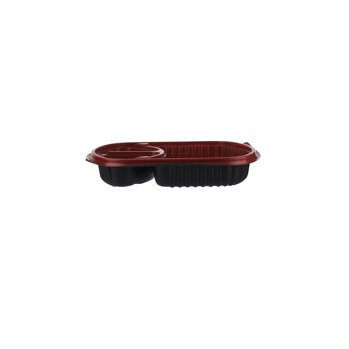 Red & Black Base Rectangular 3-Compartment Container With Lid 250 Pieces
