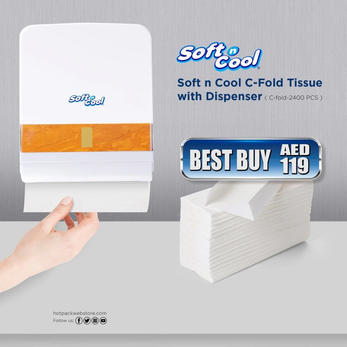 Soft N Cool C-Fold Tissue 2400 Pieces with Dispenser - Image 2