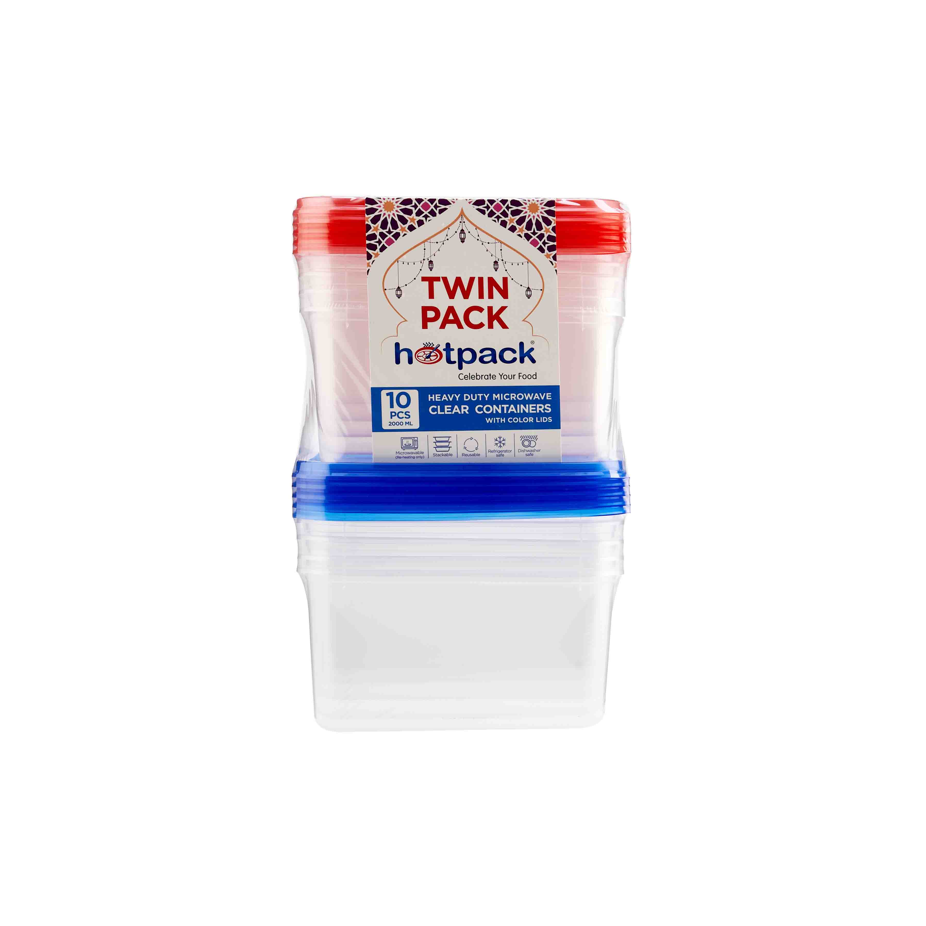 Twin Pack Clear HD Rectangular Microwave Container with Color Lids