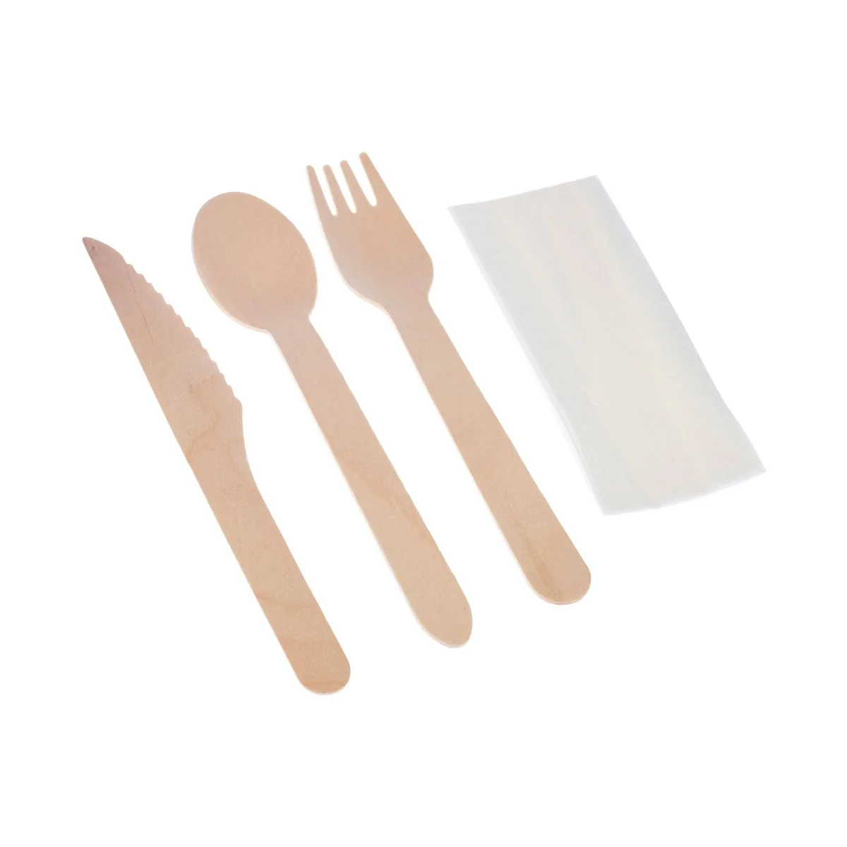 Wooden Cutlery Pack - Spoon, Fork, Knife, Napkin 250 Pieces